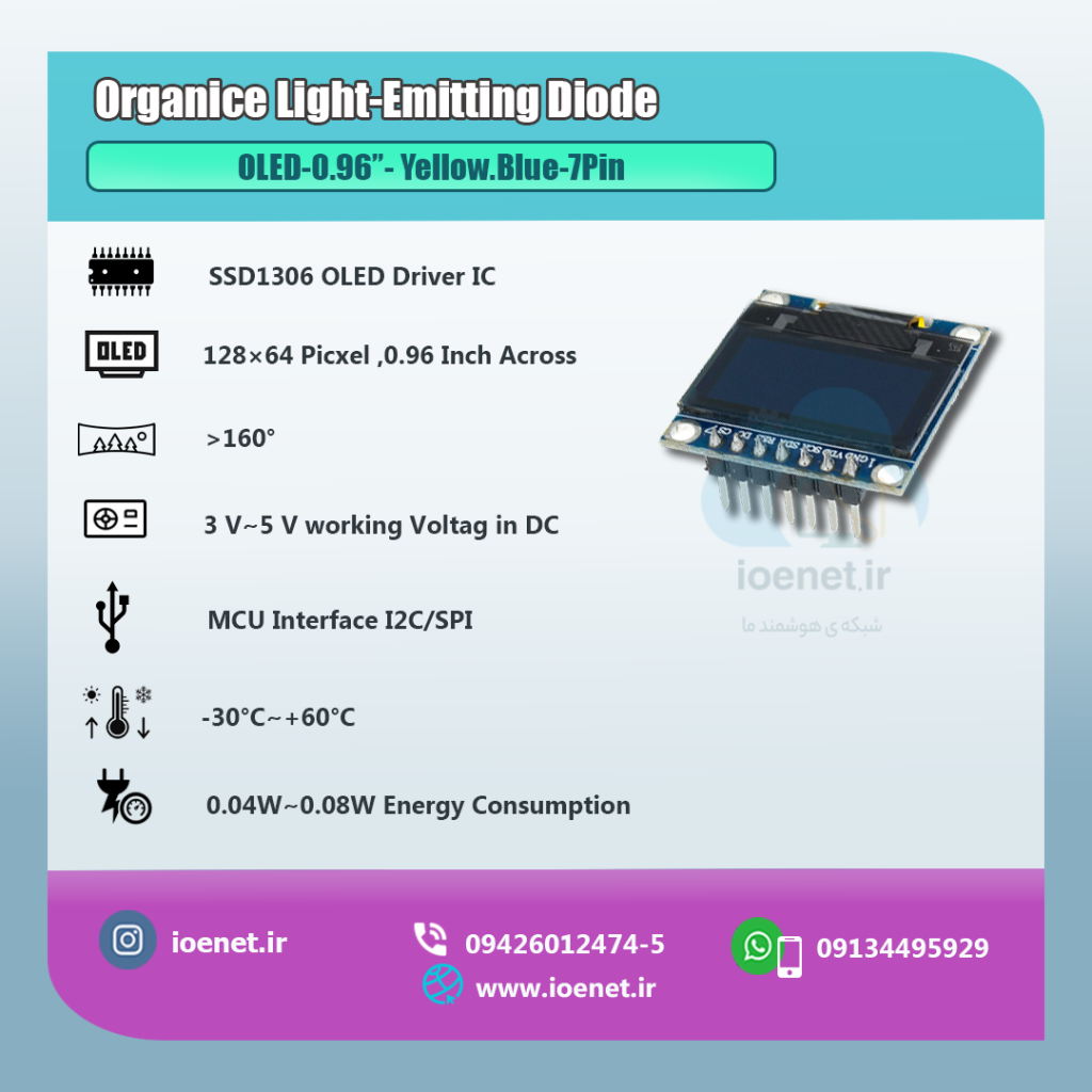 ماژول OLED 0.96 اینچ 7 پایه
