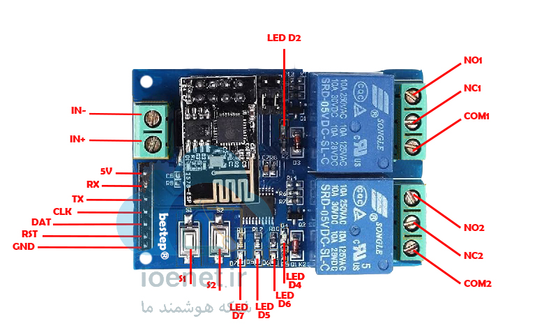 برنامه ریزی رله 5 ولت دو کاناله Wi-Fi