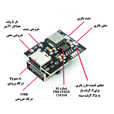 ماژول پاوربانک باتری لیتیومی 5V 2A با Type-C